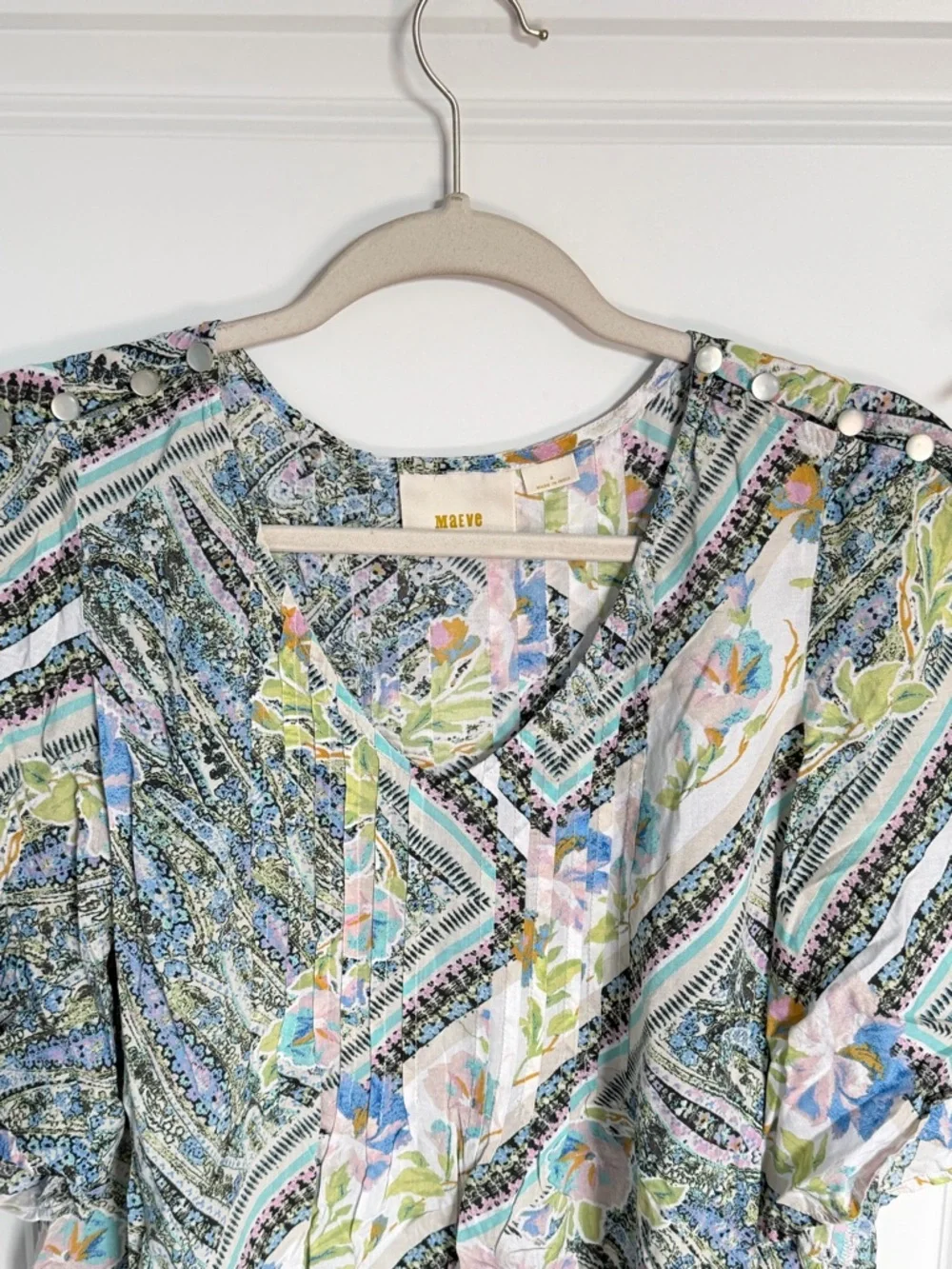 Anthropologie Maeve Multicolor Maya Flutter Sleeve Top Size 4 39694
